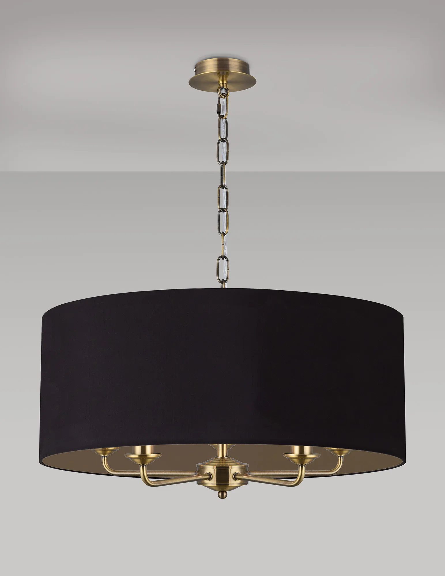 Banyan 60cm 5 Light Pendant Antique Brass; Midnight Black/Green Olive DK0666  Deco Banyan AB BL/GR